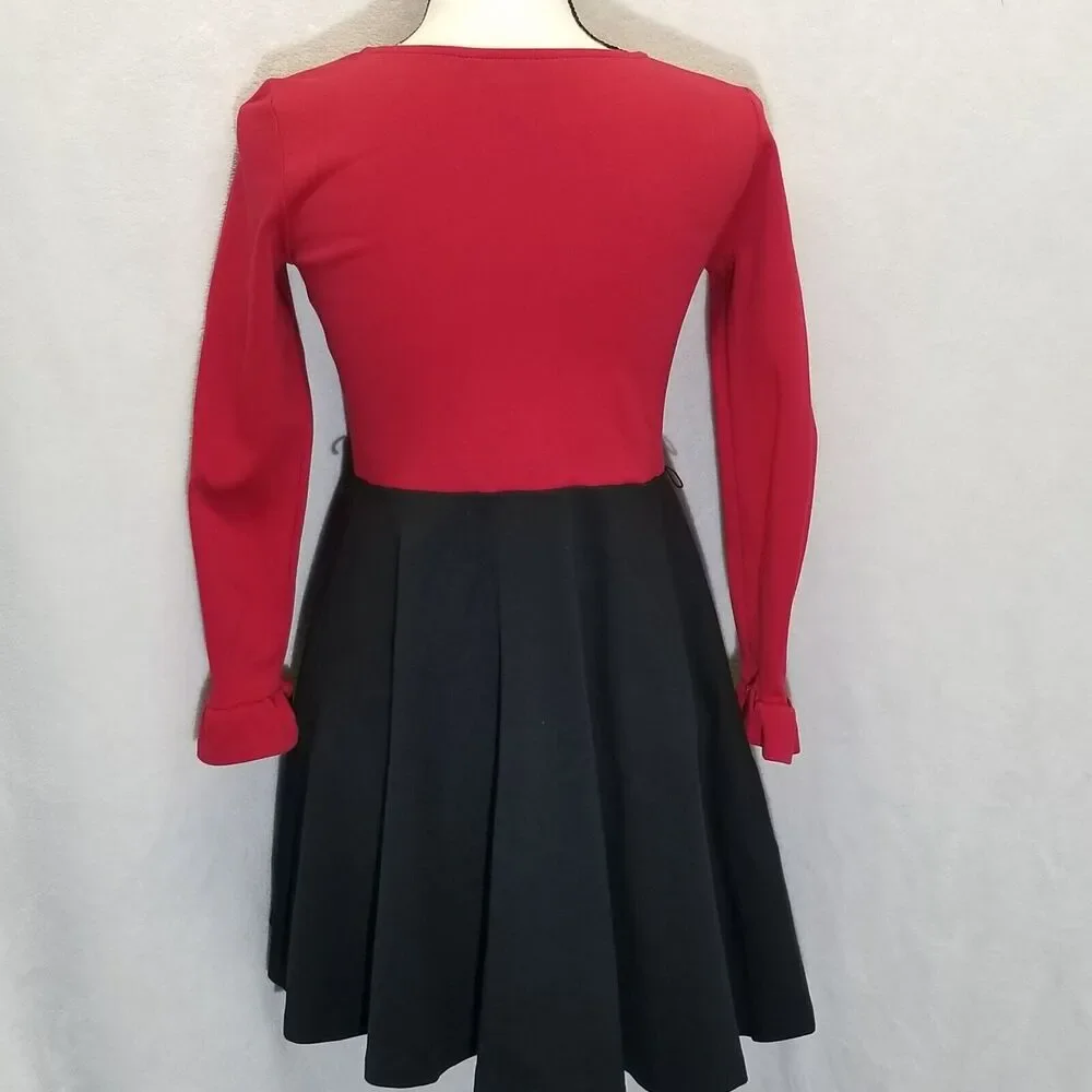 Polo Ralph Lauren Girls Youth L Dress Black Red Long Sleeve Full Skirt Preppy